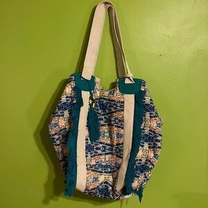 NWT Falls Creek Multicolor Boho Canvas Tote Bag With Matching Wristlet